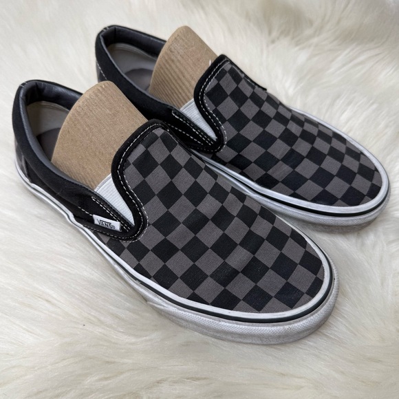 Vans Unisex Classic Checkerboard Black and Pewter Grey Slip-On Sneakers - Picture 2 of 14